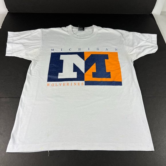 VTG 90s Michigan Wolverines Shirt Medium Off White Single Stitch Tee Tag Large - Picture 1 of 16